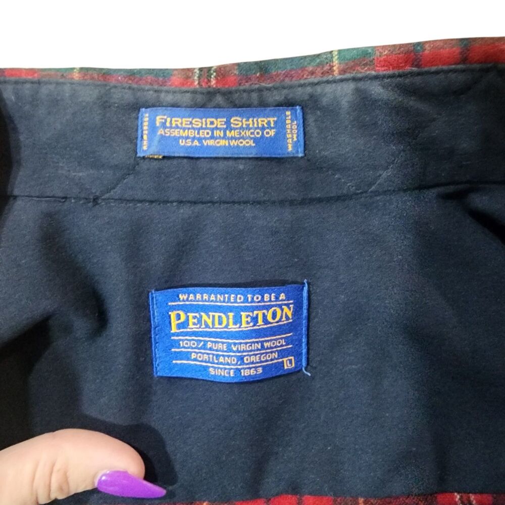 Pendleton Fireside Shirt Men’s L Red Plaid 100% Virgin Wool Vintage Button Front - Picture 4 of 4